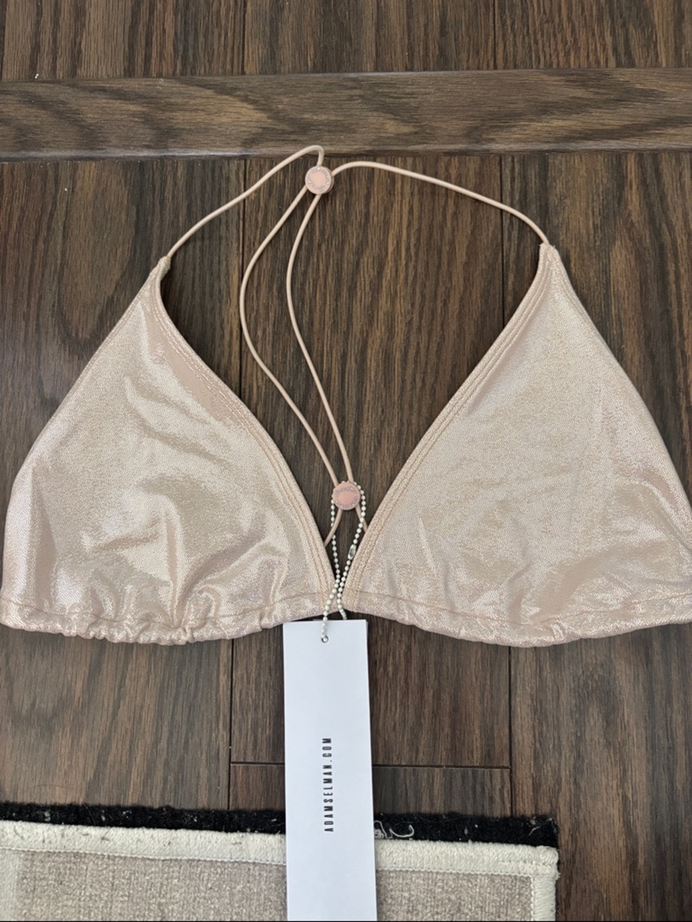Metallic Light Pink Triangle Bandeau with Halter Tie